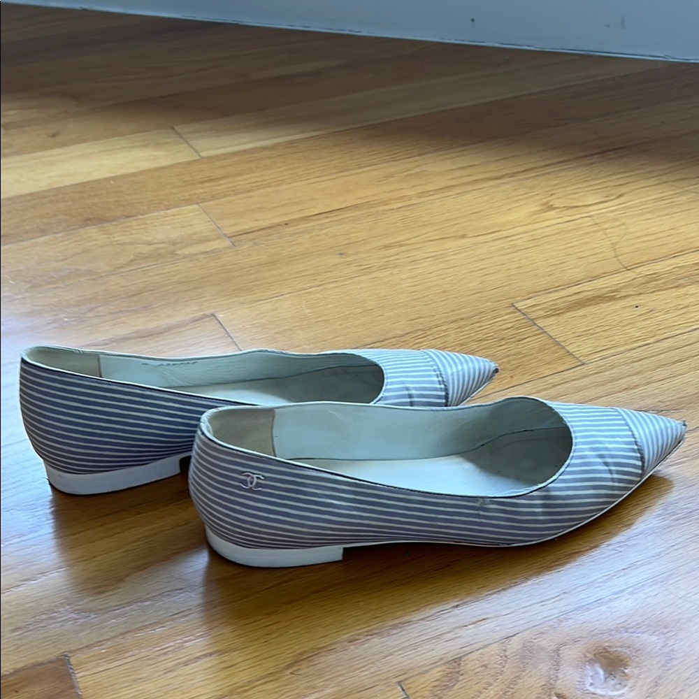 Chanel Striped Pointed Toe Flats